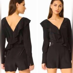 Diane Von Furstenberg Romper Silk Black Faux Wrap Style Shorts Romper Belted 12
